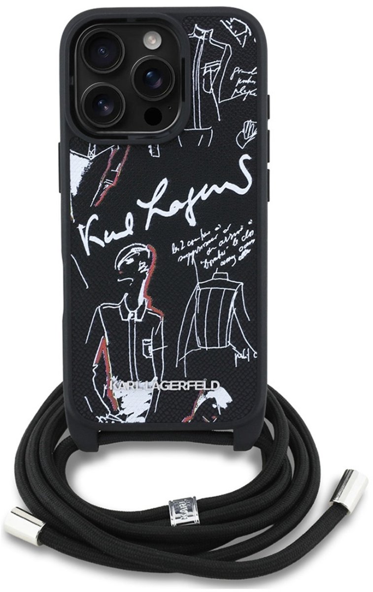 Karl Lagerfeld Backcase hoesje geschikt voor iPhone 16 Pro Max - Effen Zwart - Kunstleer