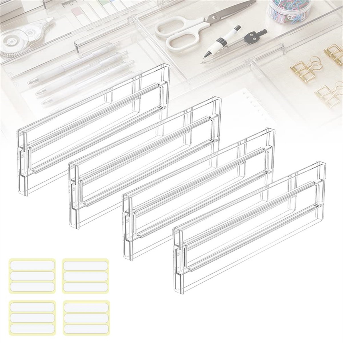 Ynkkvre-Set van 4 Verstelbare Ladeverdeler – Transparante Plastic Ladeverdeler – Lade Separatoren voor Organisatie – Verstelbaar Scheidingssysteem voor Lades