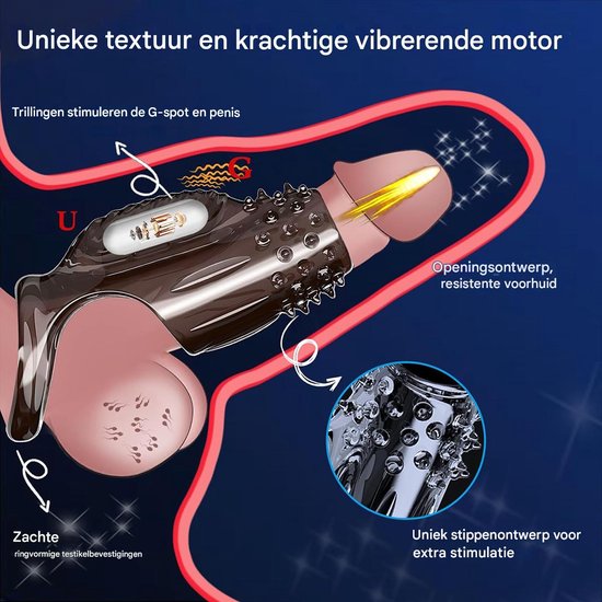 Vitdipy - Anneau pénien vibrant - Point G - Gaine pénienne - Étanche - Toys pour couples - Stimulation du périnée - Zwart