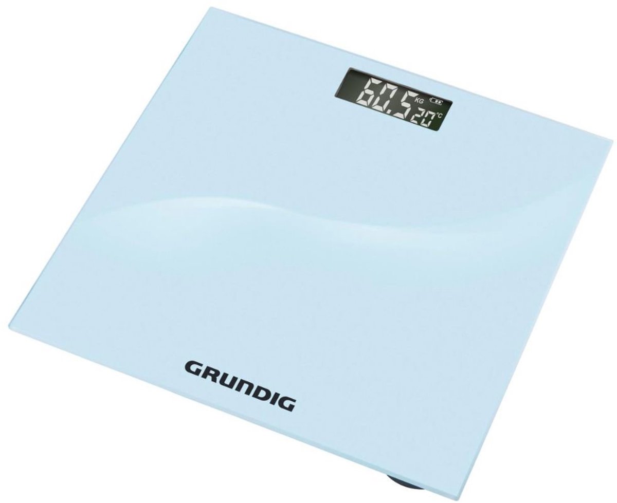 Grundig Digitale Personenweegschaal – Glazen weegschaal met LCD-display – Precisieweegschaal 30x30 cm – Weegschaal met lichaamsanalyse – Antislip ontwerp