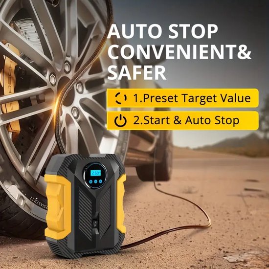 Luchtcompressor digitale bandenspanningspomp draagbare autoluchtcompressorpomp luchtpomp geschikt voor auto's, motoren, fietsen, DC 12 volt, met LED-lamp. — afbeelding 2