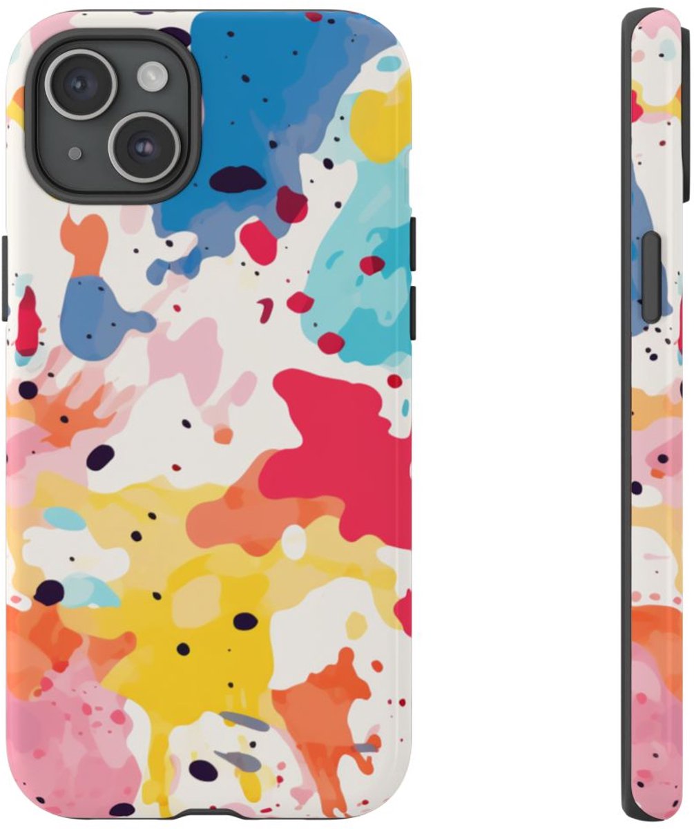 Kleurrijke Verfspatten Abstract Patroon – Telefoonhoesje Geschikt voor iPhone 15 Plus