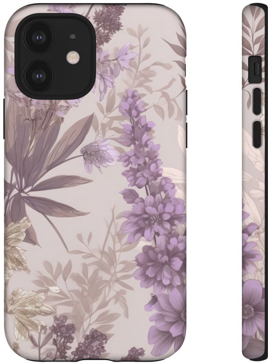 Lila Bloemenpatroon met Matte Afwerking – Telefoonhoesje Geschikt voor iPhone 12