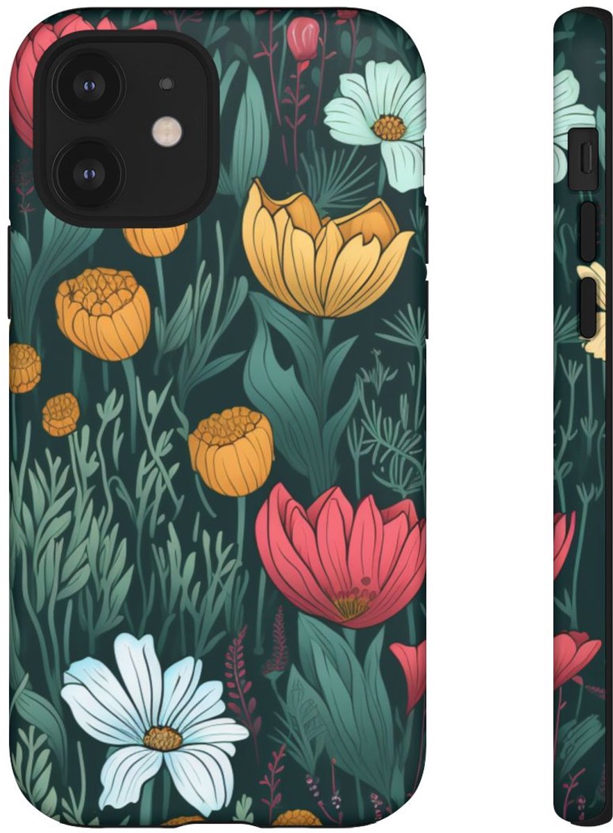 Handgetekend Bloemenweidepatroon – Telefoonhoesje Geschikt voor iPhone 12