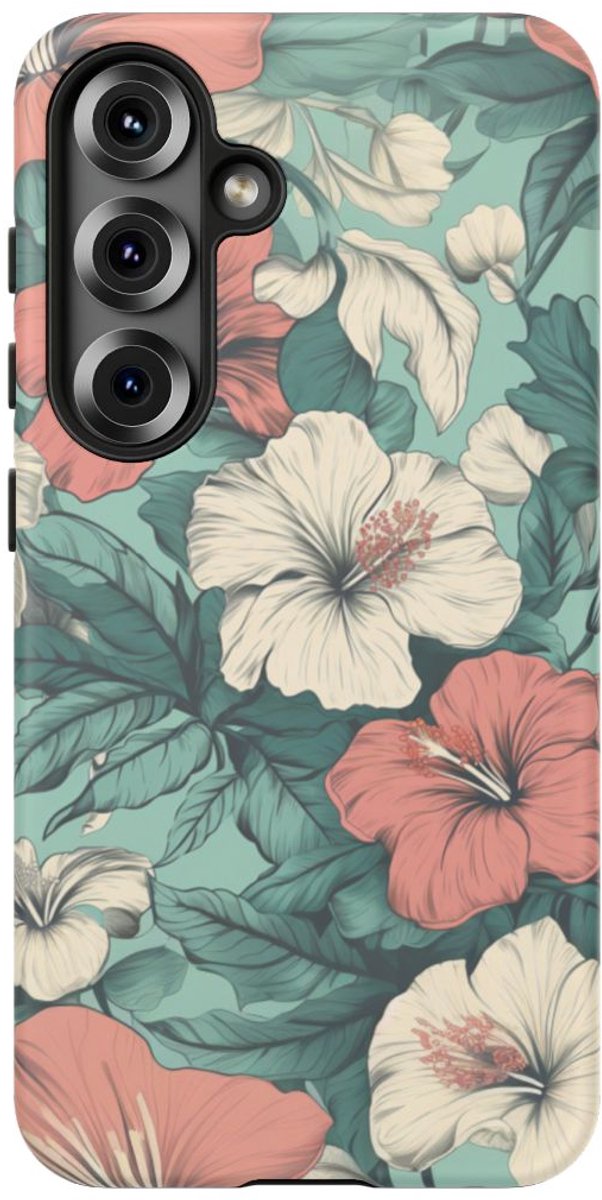 Pastel Hibiscus Bloemenpatroon – Telefoonhoesje Geschikt voor Samsung Galaxy S25