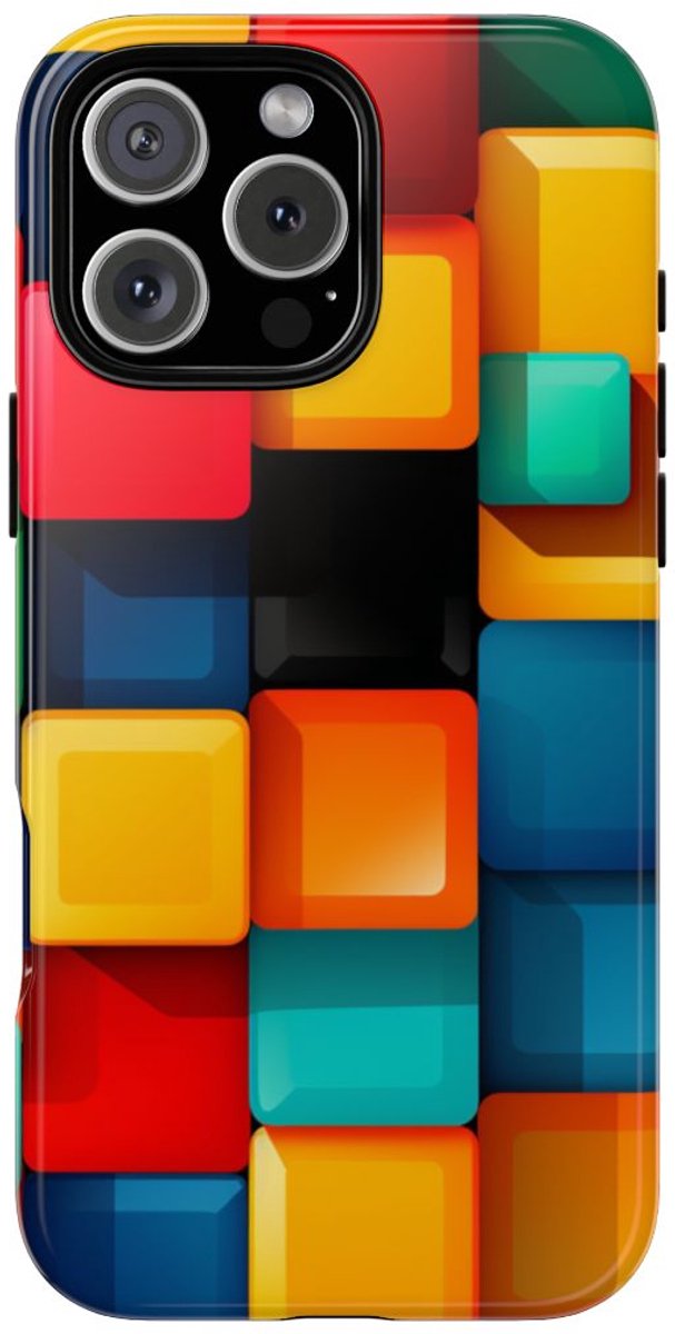 Kleurrijk 3D Vierkantenpatroon – Telefoonhoesje Geschikt voor iPhone 16 Pro Max