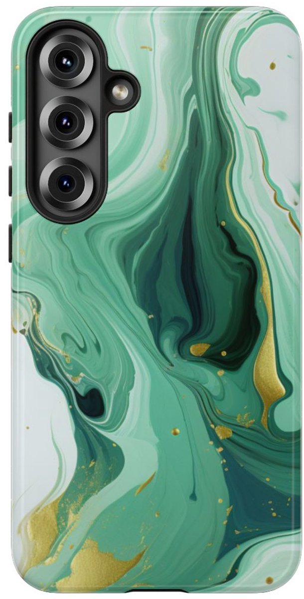 Groen-Gouden Marmerwerveling – Telefoonhoesje Geschikt voor Samsung Galaxy S25 Plus