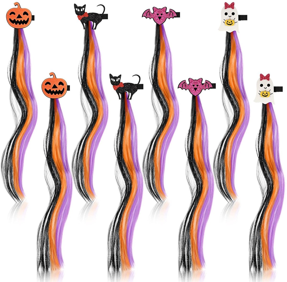 Daity 8 Pack- Halloween haarklem, Bat haarspeld, haarextensies voor paardenstaarten, haaraccessoires voor meisjes, haarclips voor meisjes, 4 stijlen