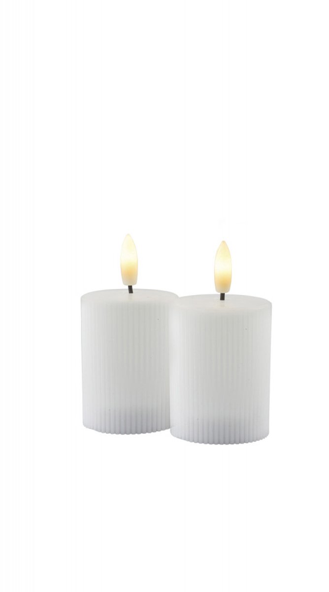 Sirius Smilla - rechargeable - set van 2 oplaadbare witte pilaar kaarsen met ribbel structuur - ø 5 cm - H 6,5 cm