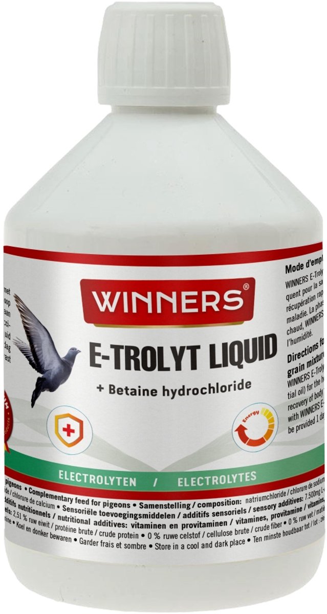Belgian Winners E-Trolyt Liquid 450ml - supplement voor duiven - herstel, regulator vochthuishouding, energie