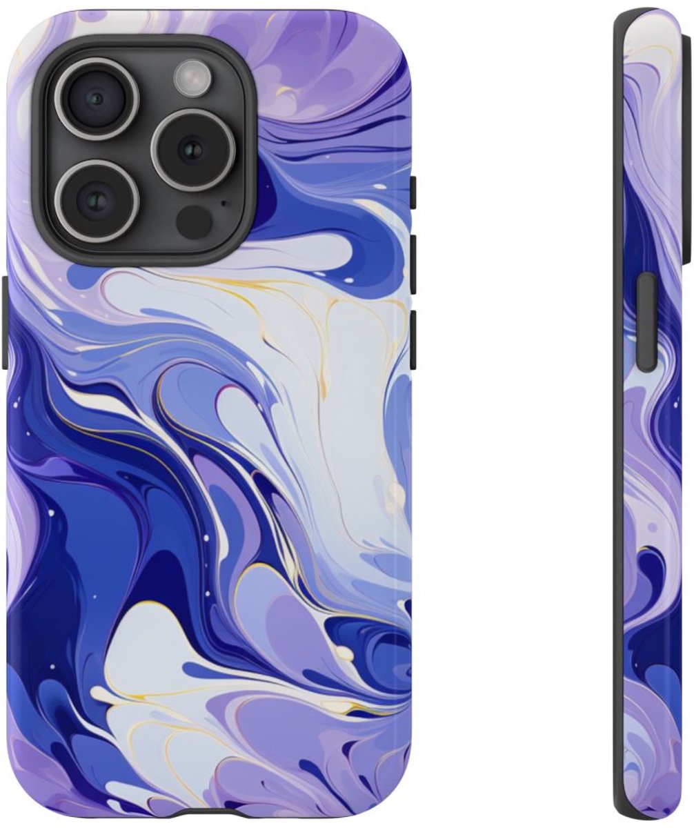 Lavendel en Indigo Gemarmerd Abstract – Telefoonhoesje Geschikt voor iPhone 15 Pro