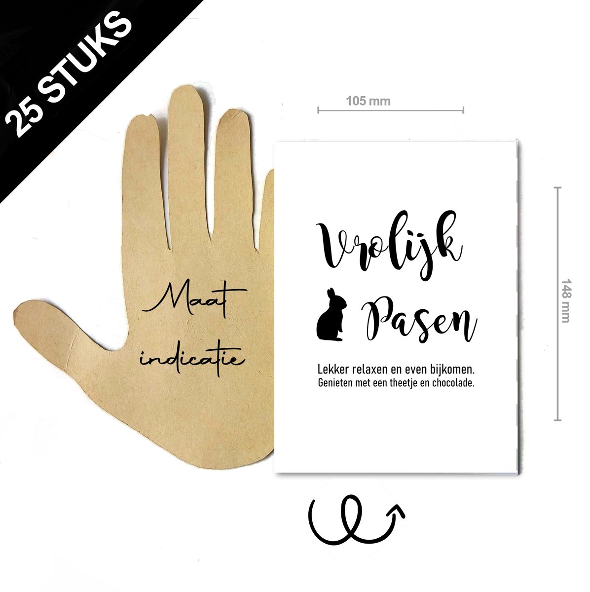 25 stuks Paas wenskaarten wenskaarten ''vrolijk Pasen'' met haasje - A6 formaat enkele kaarten excl. envelop - maak zelf leuke paas cadeaus met deze leuke kaarten voor Pasen voeg zelf thee en chocolade toe