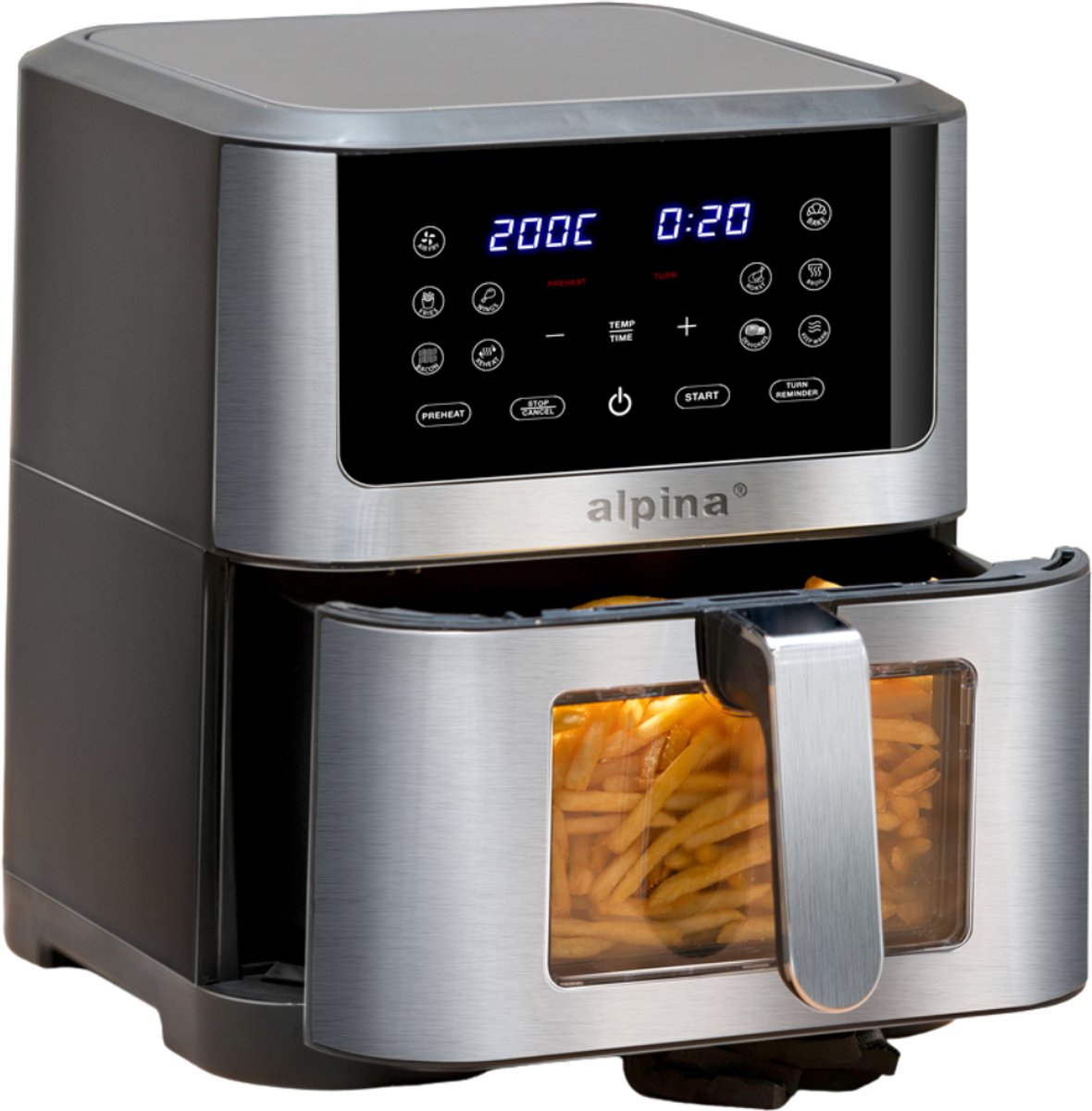 alpina Airfryer XXL - Hetelucht Friteuse 8L - 80 tot 200°C - 1800W - Digitaal Display