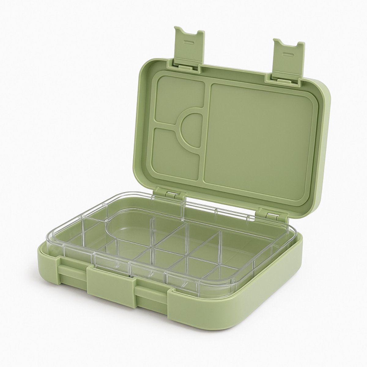 Bento box - Lunchbox -LUCHTDICHT- HOUDT ETEN VERS- Met 4 tot 6 compartimenten - Variabele vakjes - Voor kinderen en volwassenen lunch en tussendoortjes - groen - 21*16*4.5 cm