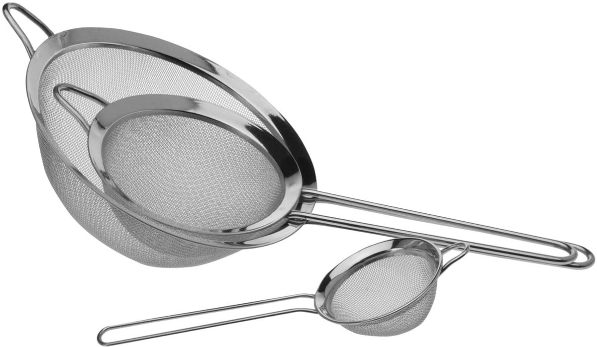 3-delige Set Keukenzeef RVS - Met Rand - Ã˜ 8 cm, Ã˜ 14 cm, Ã˜ 20 cm - Afwasmachinebestendig