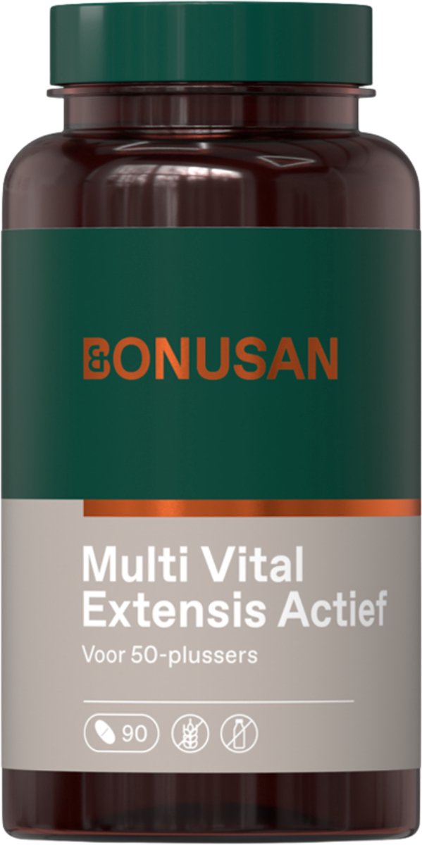 BONUSAN Multi Vital Extensis Actief – 90 Tabletten – Multivitamine voor 50+ – Met B12, Calcium, Magnesium, Ginkgo biloba & Vitamine D – Ondersteunt Botten, Weerstand en Geheugen