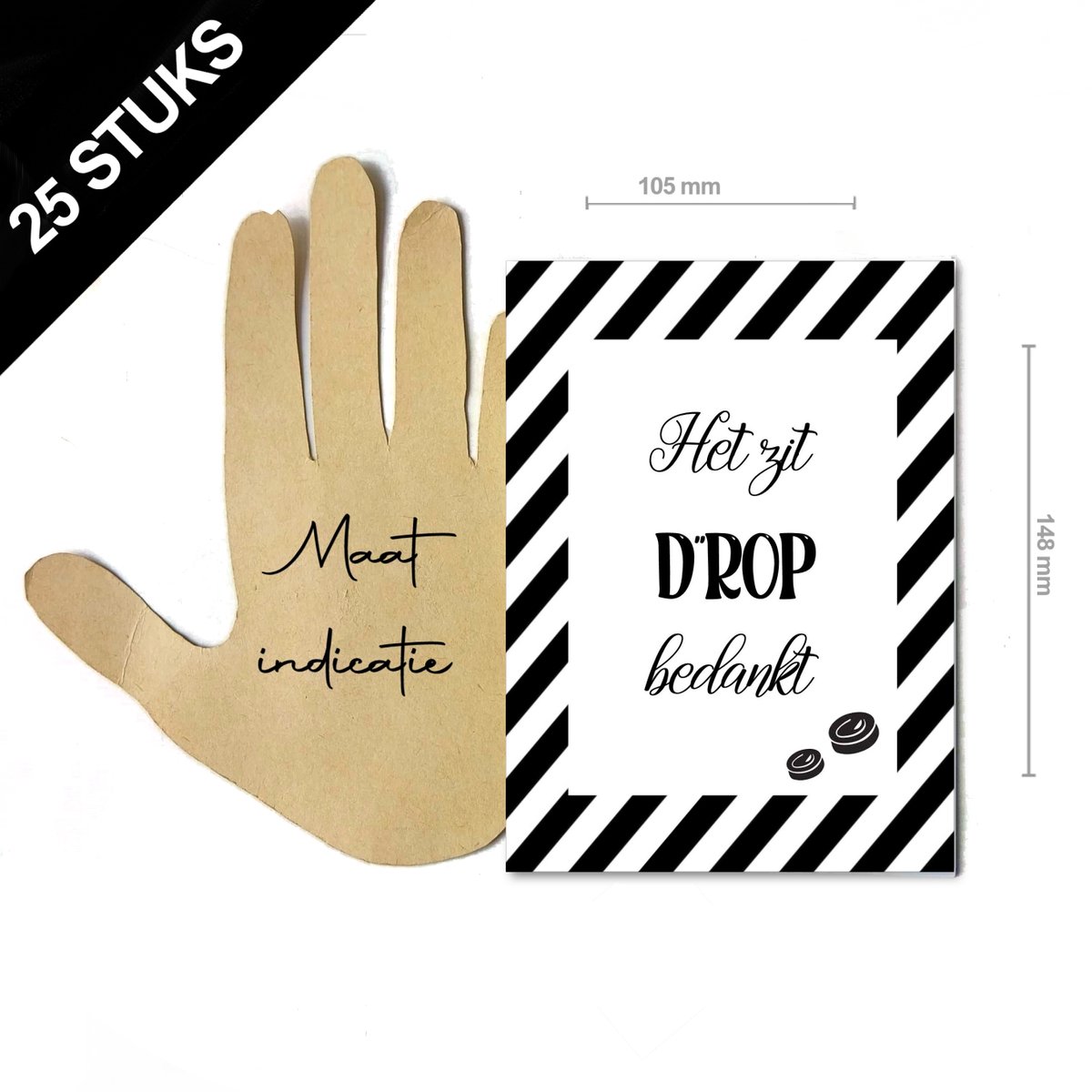 25 stuks afscheid wenskaarten gestreept ''bedankt het zit drop'' - enkele A6 kaarten zonder enveloppen - om drop cadeautjes te maken voor afscheid werk pensioen school - bedank je collega's personeel medewerkers met leuke drop kaarten
