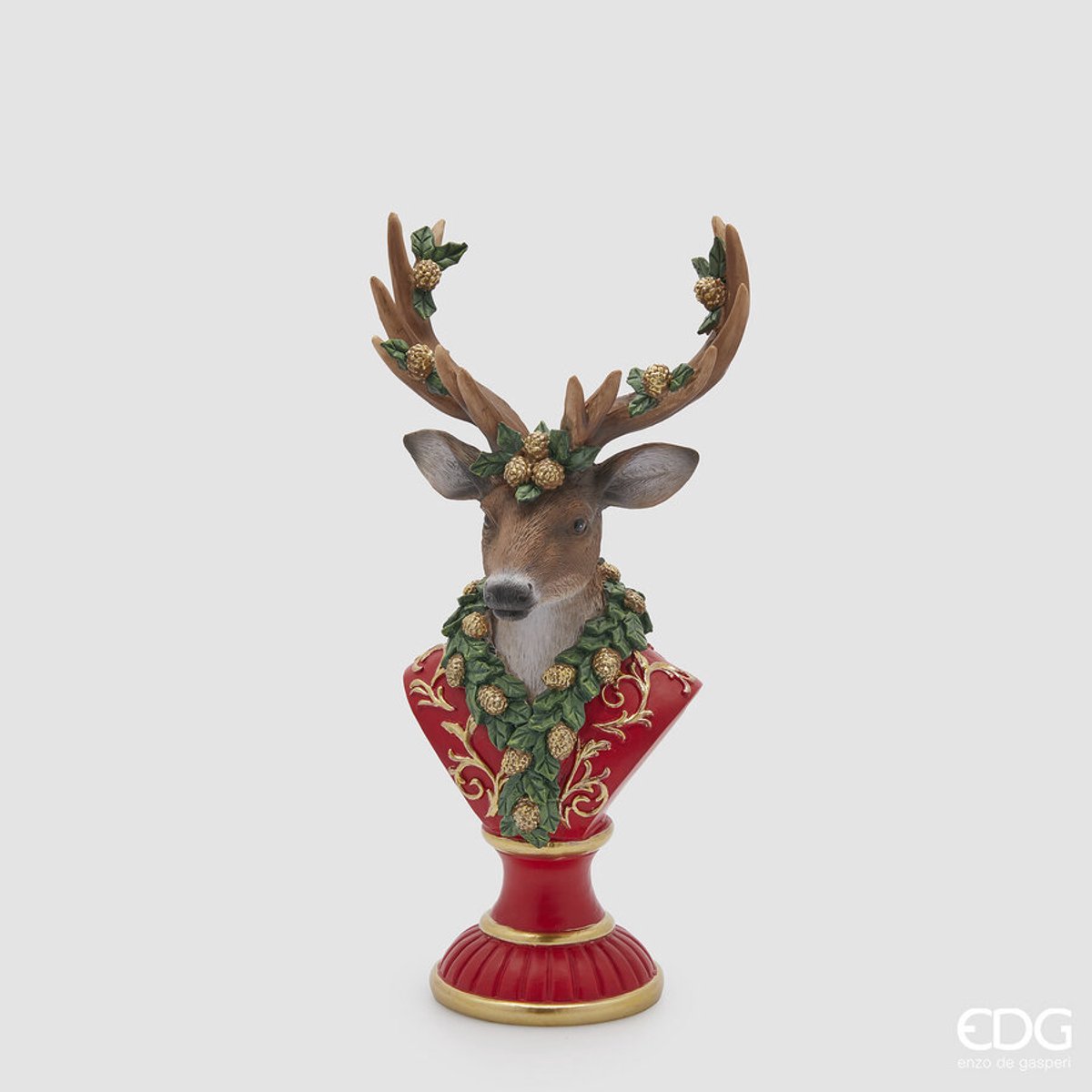 EDG - Enzo De Gasperi - Beeld Buste Hert Kerst - Rood/Groen - H33 x L16 x D12,5 cm