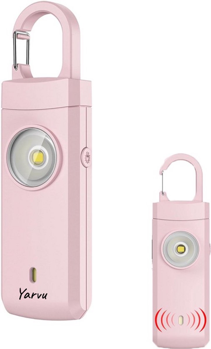 Yarvu ® - Persoonlijke Alarm - Zakalarm - Zaklamp - Oplaadbaar - Sleutelhanger - Noodfluit - Persoonlijk Veiligheid - Alarmknop - Zelfverdediging Sirene - Vrouwen Ouderen Kinderen - Roze
