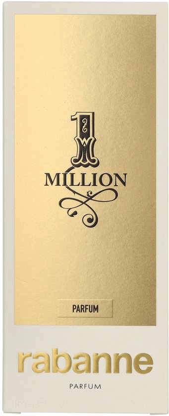 Gouden doos Paco Rabanne 1 Million Parfum, met zilveren accenten.