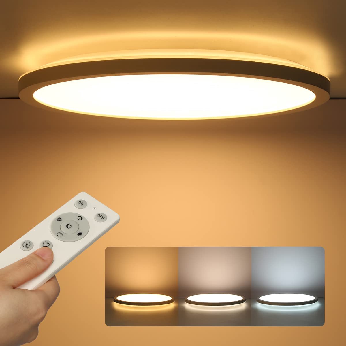 Epochglo LED Plafondlamp Ø30 cm – 24W 2400lm, Dimbaar met Afstandsbediening, 3000K-6000K, IP44 – Wit