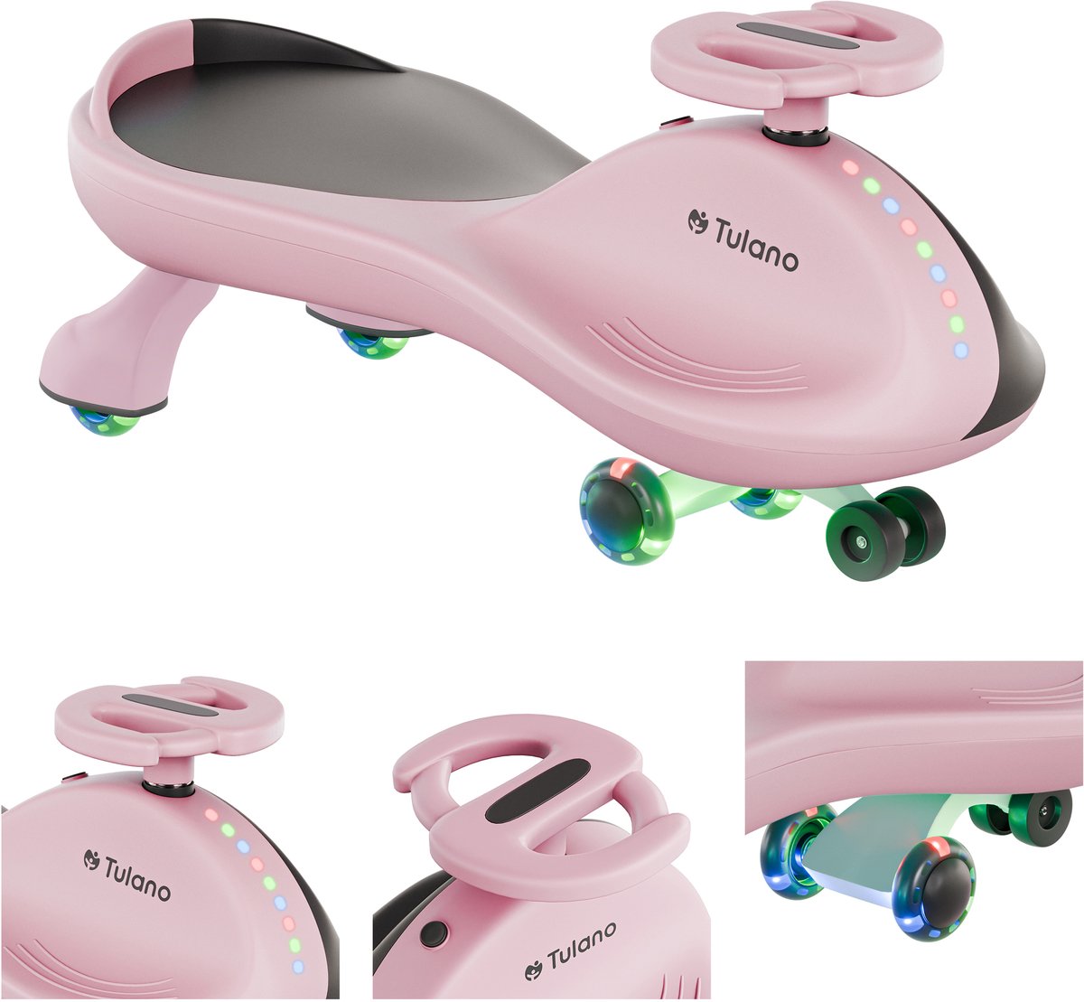 Tulano Focus 35 - Zwaartekracht Ride-On - LED-wielen - 360° Stuur - Tot 100 kg - Roze
