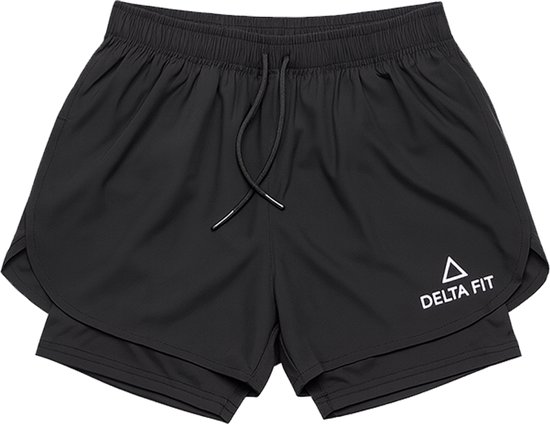 Pantalon de course 2 en 1 Delta Fit – Avec sous-short noir – Dry Mesh – Zwart – Taille M – Taille petit – Commandez 1 taille au-dessus de votre taille habituelle