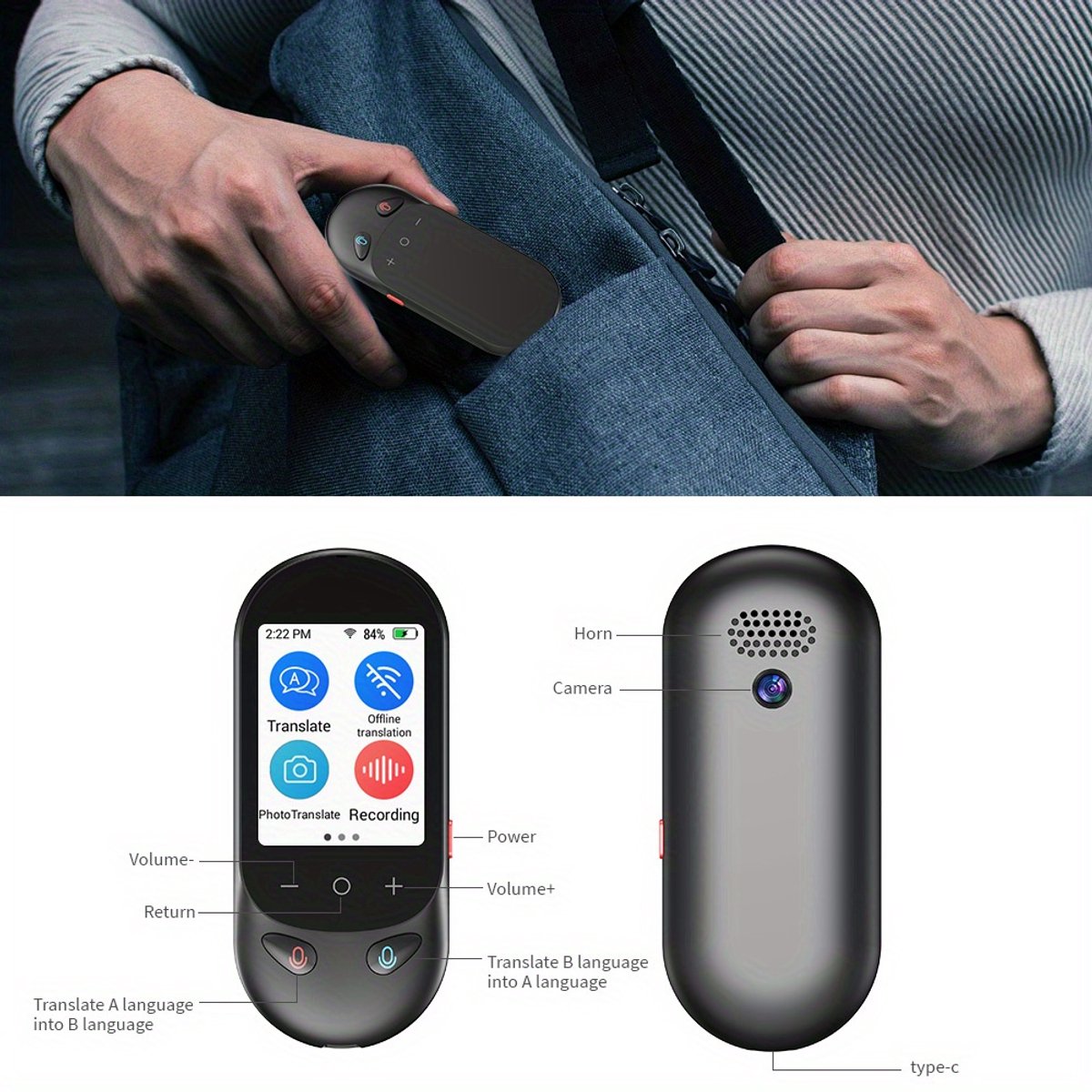 Taalvertaler Mini Vertaalapparaat met Offline & Online - afbeelding 2