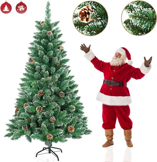 120cm Kunstkerstboom met lichtgevende groene PVC met sneeuweffect & dennenappels LED PVC kerstboom dennenboom decoratieve boom met standaard Kerstversiering voor kerstversiering