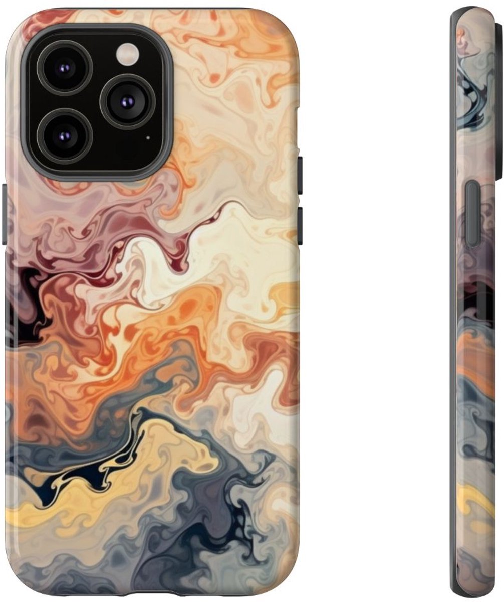 Dynamisch Abstract Oranje-Grijs Patroon – Telefoonhoesje Geschikt voor iPhone 14 Pro Max