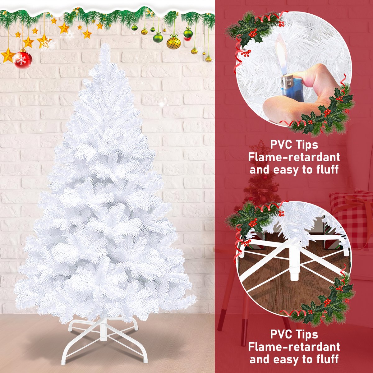 180cm kunstkerstboom, met standaard, kunstboom, kerstboom, pvc-naalden, ideaal voor thuis, kantoor, winkels en hotels, wit – foto 4