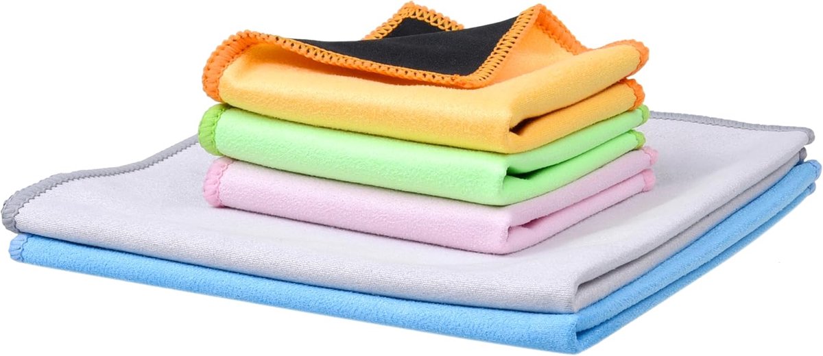 Microvezel Reinigingsdoeken Dubbelzijdig - 5 pack - 2 Formaten - Microfiber & Suède – voor Schermen, Brillen & Lenzen - 3 kleinere doeken (16,7 x 15,7 cm) en 2 extra grote doeken (30,5 x 30,5 cm)