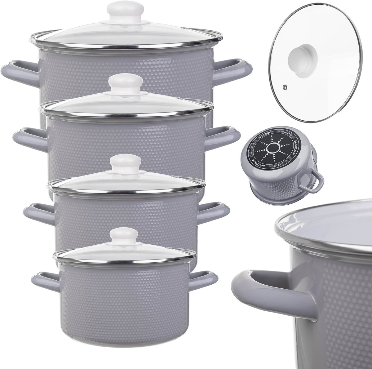 KADAX Set geëmailleerde potten, set van 8 stuks, inductiegasstalen potten + deksels