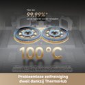 Twee roterende dweilen boven de tekst "100°C"
