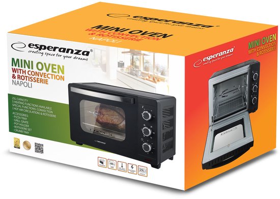Esperanza Napoli Mini Oven 25 Liter Convectie Rotisserie 1600W 