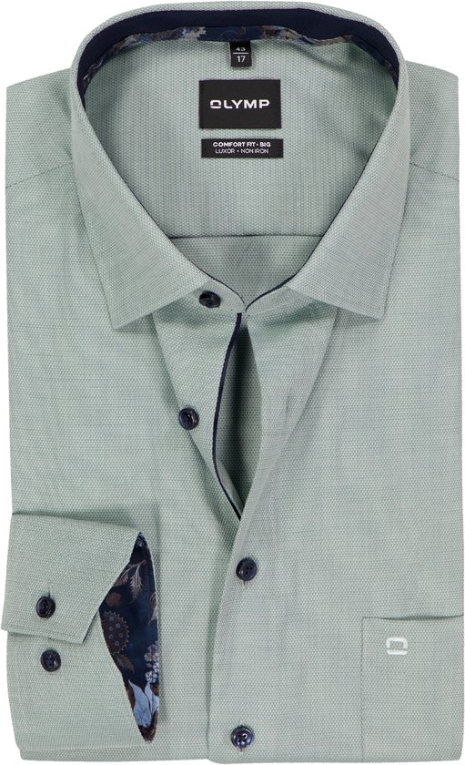 Foto: Olymp luxor comfort fit big overhemd structuur licht grijsgroen strijkvrij boordmaat 50
