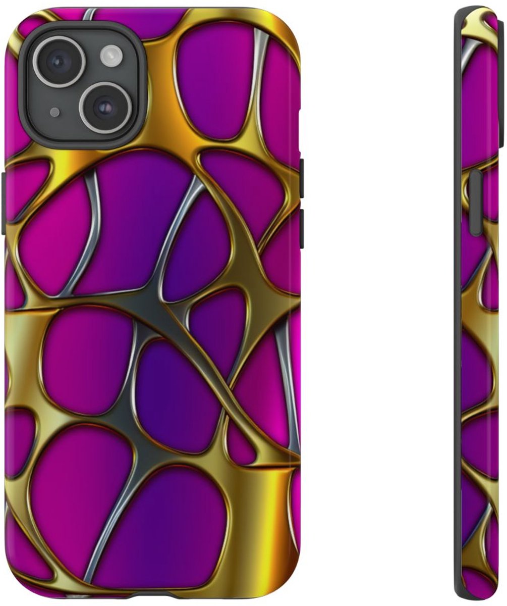 Levendig Metalen Rasterpatroon – Telefoonhoesje Geschikt voor iPhone 15 Plus