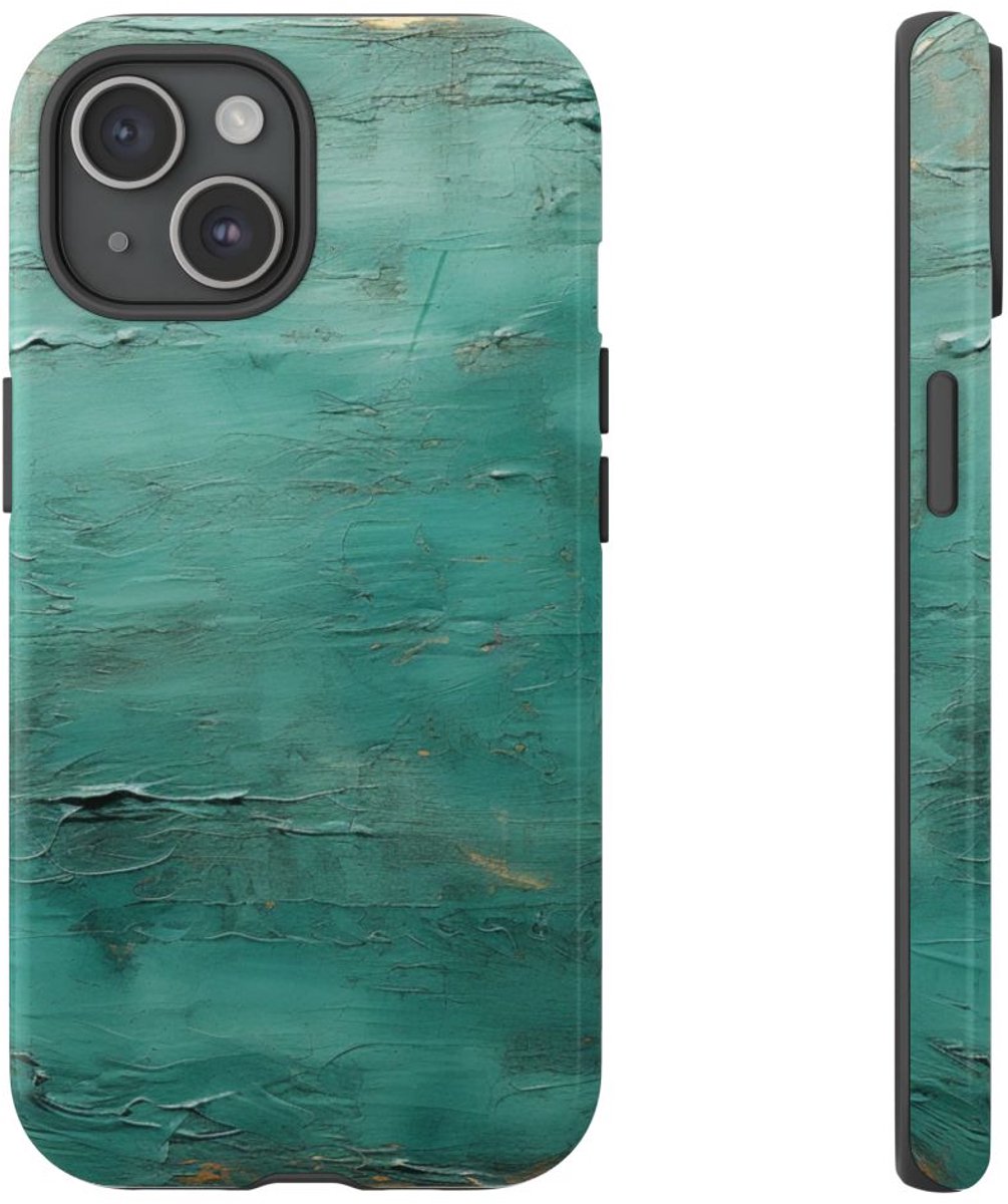 Getextureerde Turquoise Abstracte Kunst – Telefoonhoesje Geschikt voor iPhone 15