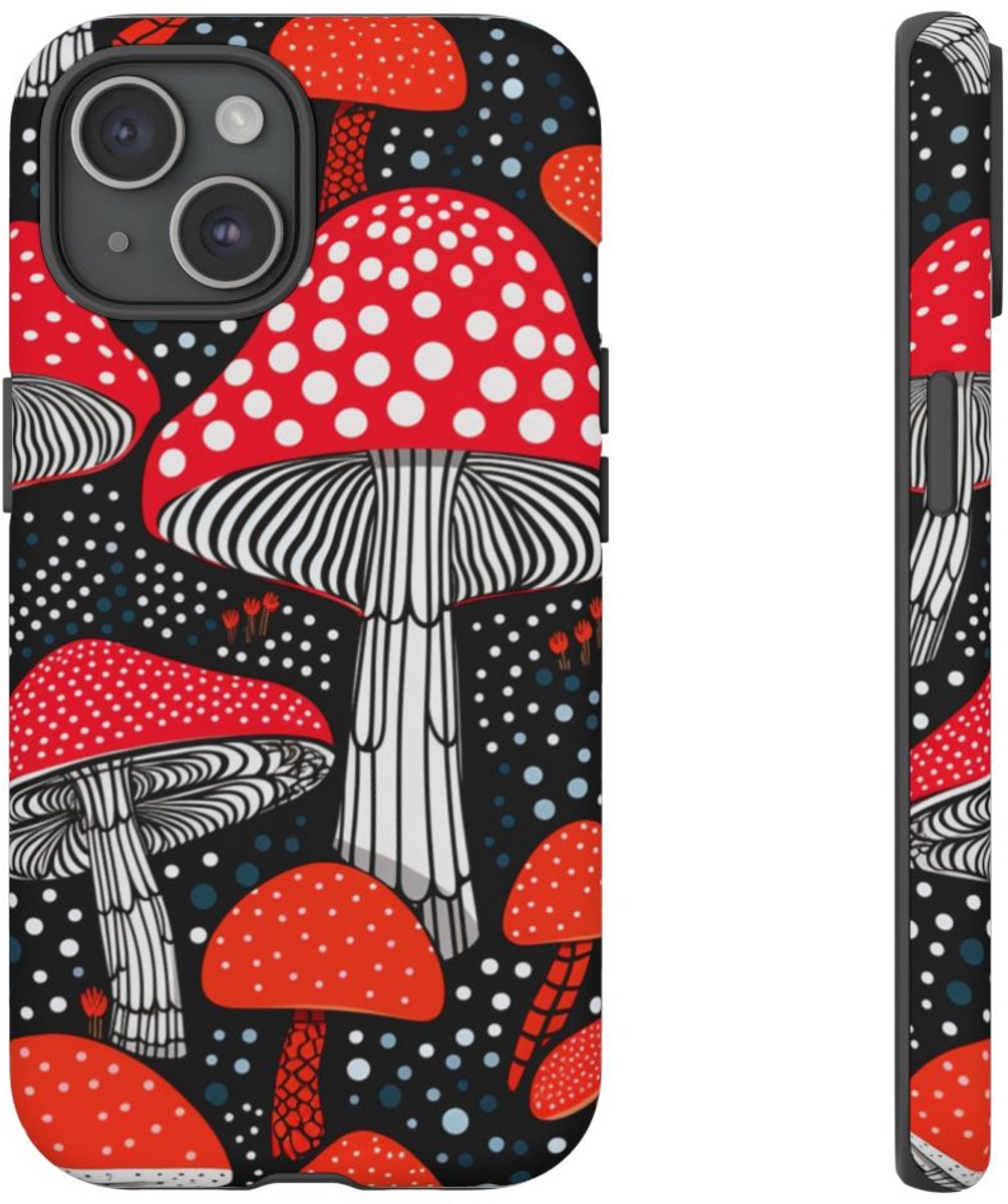 Rode Paddenstoelen met Witte Stippen Patroon – Telefoonhoesje Geschikt voor iPhone 15