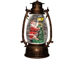 Anna's Collection Sneeuwbol/snowglobe glitter lantaarn - 14 x 24 cm - met LED verlichting - kerstdecoratie - kerstlantaarn
