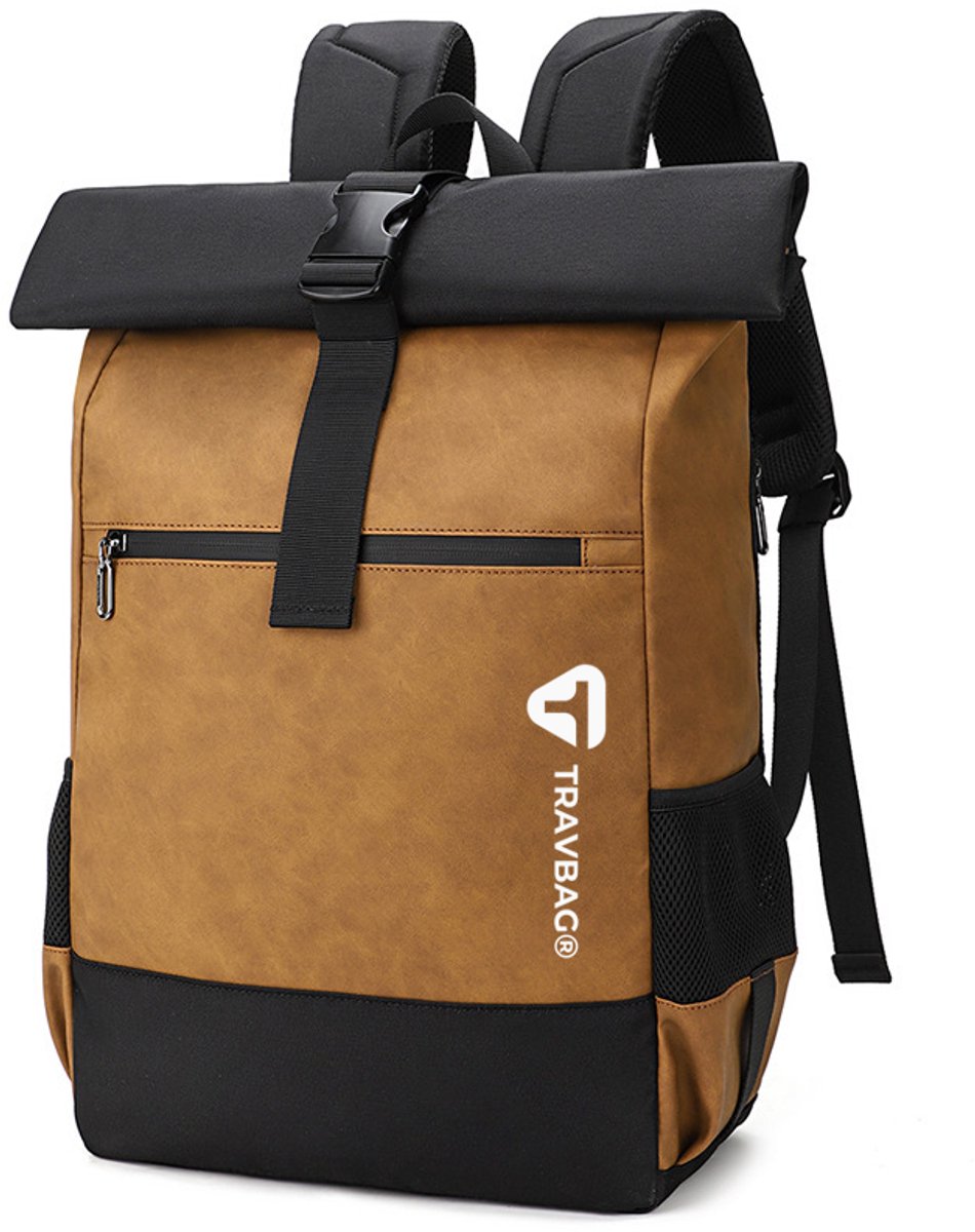 TRAVBAG® METRO - Rolltop - Dames & Heren - Rugzak - Rugtas - Waterafstotend - 20-25L - USB Oplaadpoort - Laptopvak 15.6 inch - Desert Tan - Cognac