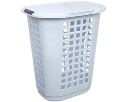 5Five Wasmand met deksel - extra groot - wit - kunststof - 63 liter - 53 x 38 x 60 cm - open structuur