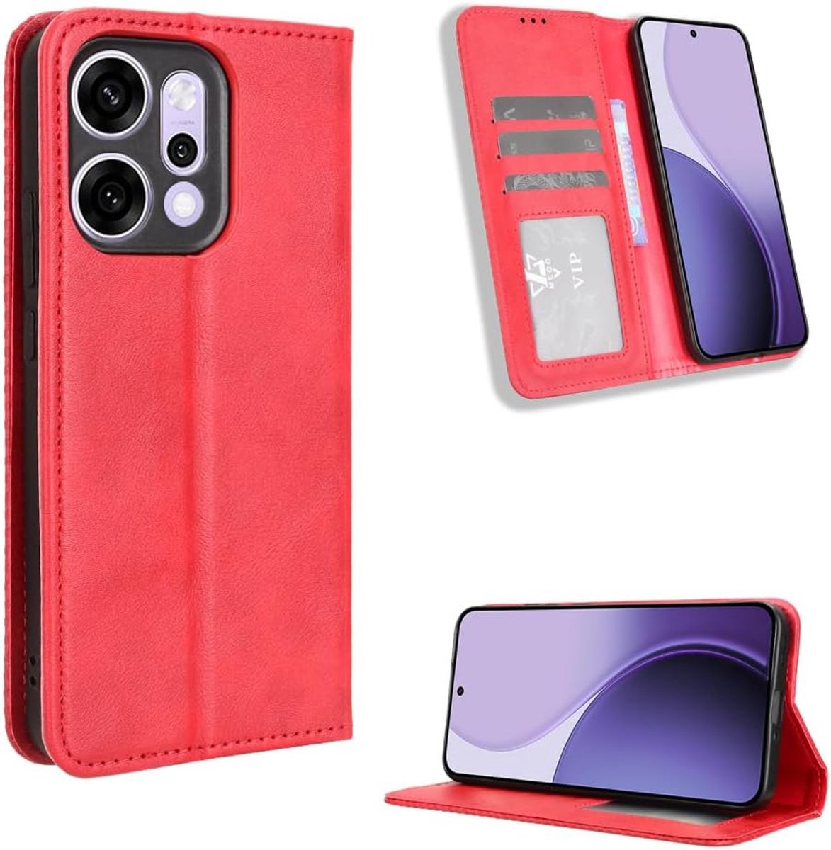 Zandarix Geschikt voor Oppo Reno 14 - Magnetic - Wallet Flip - Kickstand - Kaartvakken - Book Case Hoesje - Rood