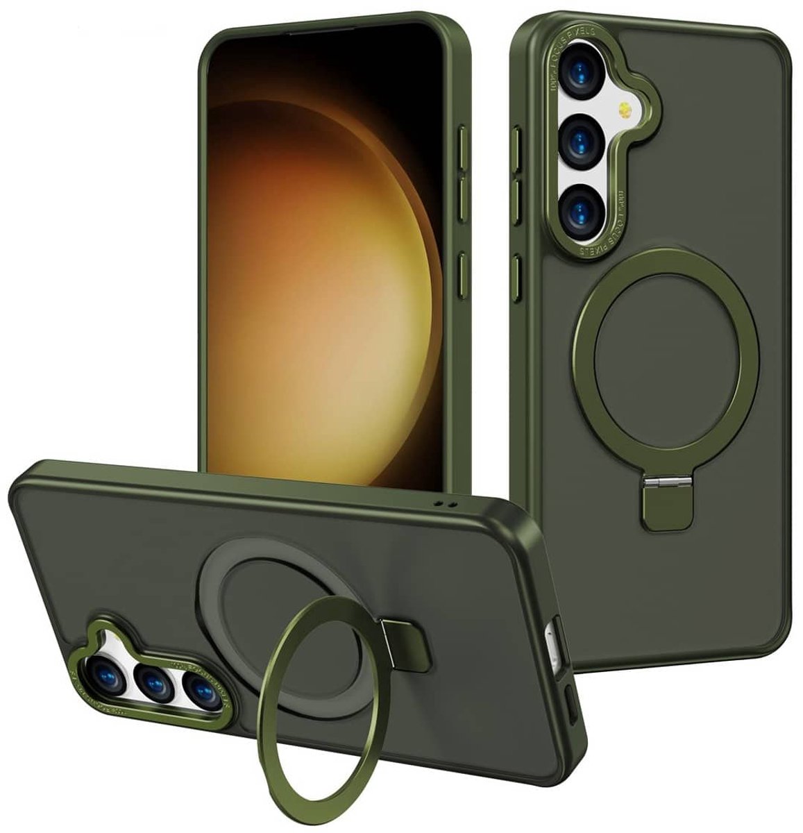Cityhoesje-Backcover-Geschikt voor Samsung S24 FE-Ring stand-Groen
