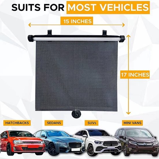 Zonnescherm voor autoruiten, 2-pack zonnescherm voor baby's, uitschuifbaar zonnescherm voor autoruiten, zonnescherm voor zijruiten blokkeert effectief ultraviolette straling en fel zonlicht 45cm*50cm — afbeelding 2