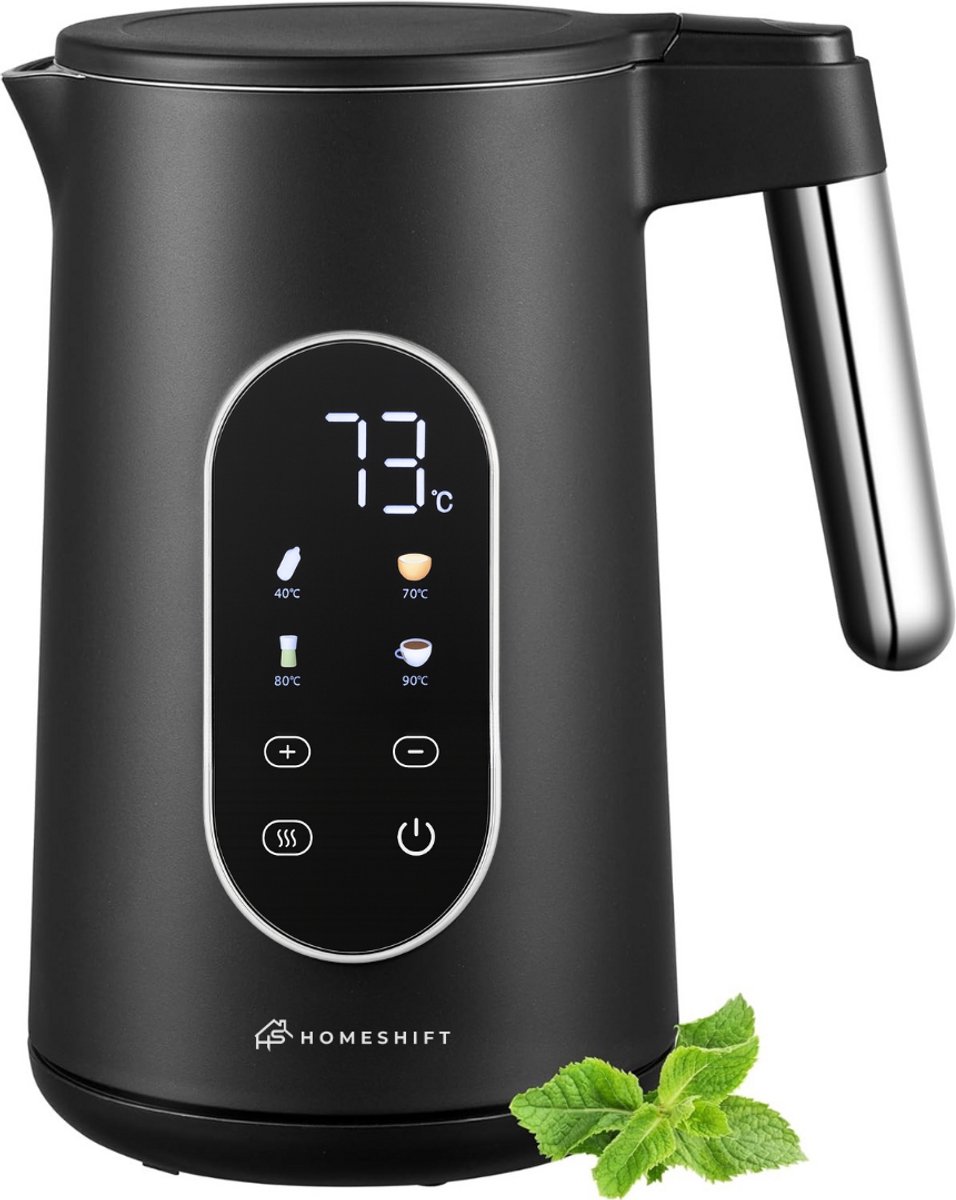 HomeShift® Waterkoker met Temperatuurregeling - Warmhoudfunctie - Dubbelwandig - Elektrisch - 1,7 Liter - 2200W - Zwart