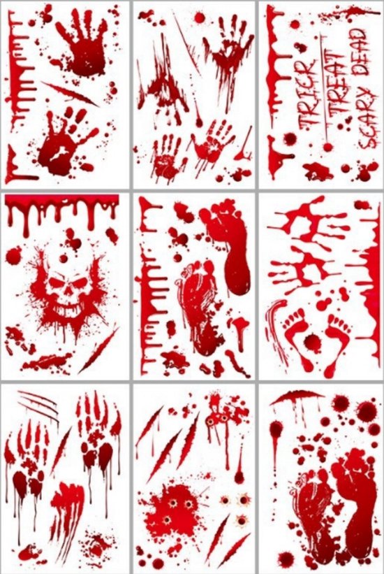 Foto: Daity 9 vellen halloween decoratieve raamstickers bloederige hand en voetafdrukstickers dubbelzijdige statische muur en vloerstickers voor een horror zombiefeestje in de badkamer