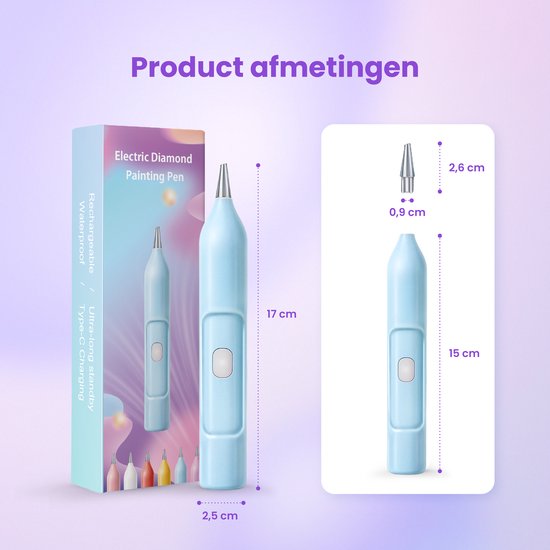 Rubye® – Stylo de Peinture de diamants électrique – Avec technologie d'aspiration – Rechargeable via USB-C – Confortable à utiliser – Pour pierres rondes et carrées – Blauw