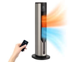 Elektrische Kachel en Ventilator - 2-in-1 Heater - Ventilatorkachel - Verstelbare Temperatuur - Keramische Kachel - Winter en Zomer - Platina Grijs