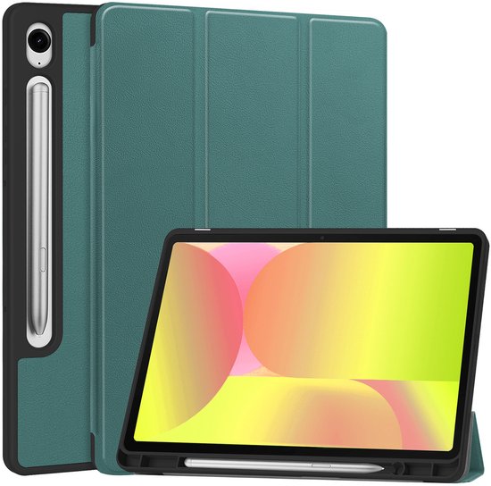 Hoes - Geschikt voor Samsung Galaxy Tab S10 Lite - Dun & Stevig - Trifold Bookcase - Hard Cover Case - Met Uitsparing Geschikt voor S Pen - Hardcover Book - Tablet Hoesje - Donkergroen